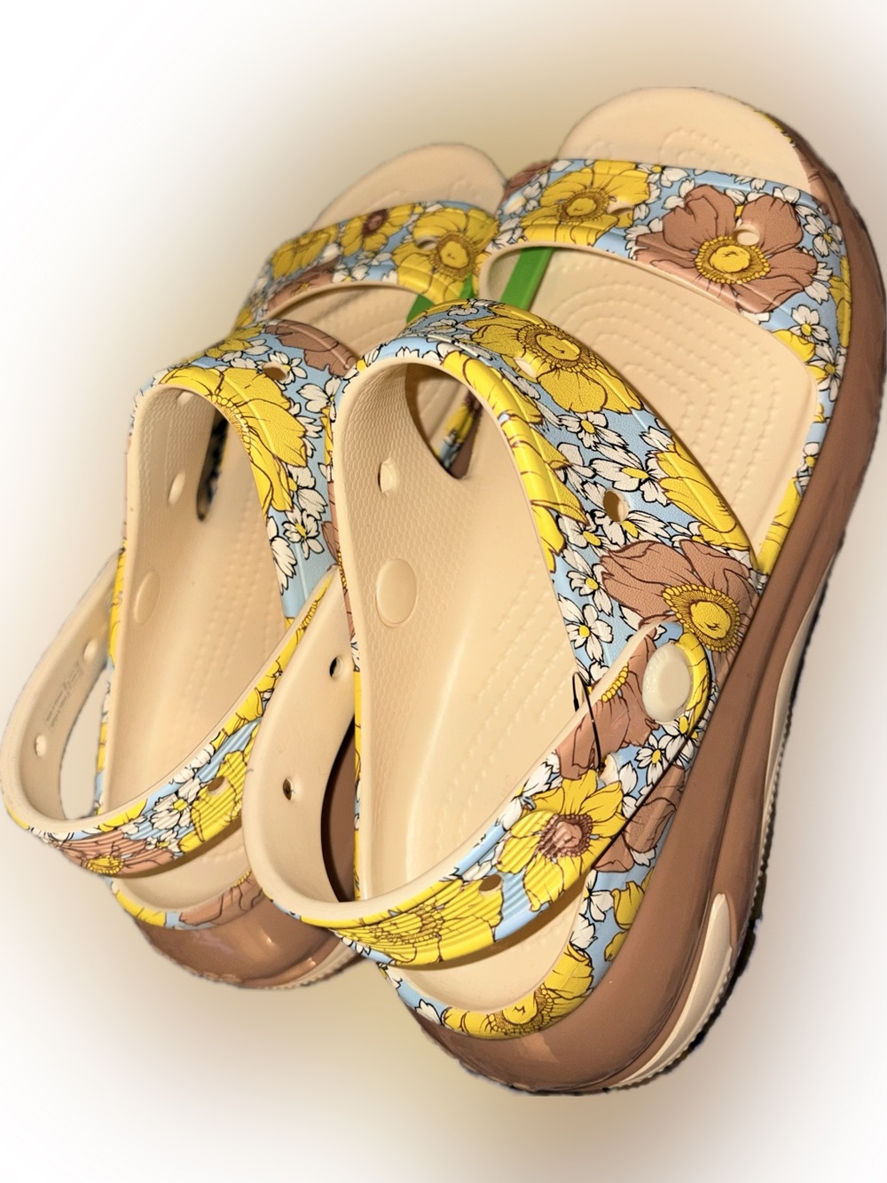 CROCS Floral Sunflower Clog Sandals - Yellow, Beige, Brown